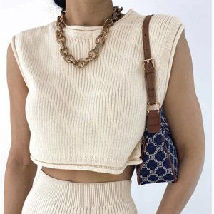 NWT - Commense Cream Amalfi Coast Rib Crop Vest - XS